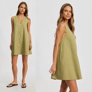 Apero Lettie Zip-Front Mini Dress - Apple Green Size S